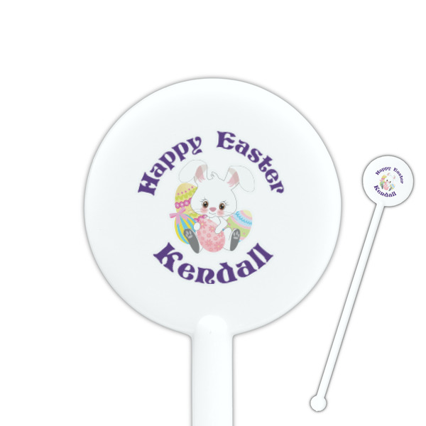 Custom Easter Bunny 5.5" Round Plastic Stir Sticks - White - Double Sided (Personalized)