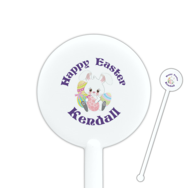 Custom Easter Bunny 5.5" Round Plastic Stir Sticks - White - Single Sided (Personalized)