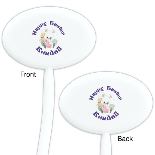 Easter Bunny White Plastic 7" Stir Stick - Double Sided - Oval - Front & Back