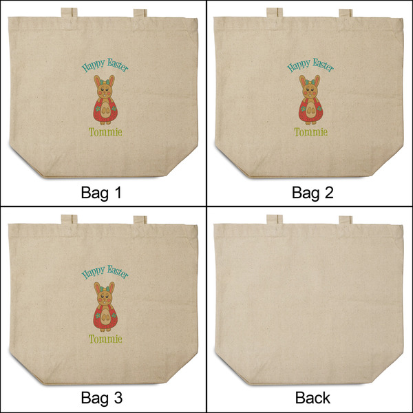 Fun Easter Bunnies 3 Reusable Cotton Grocery Bags - Front & Back View