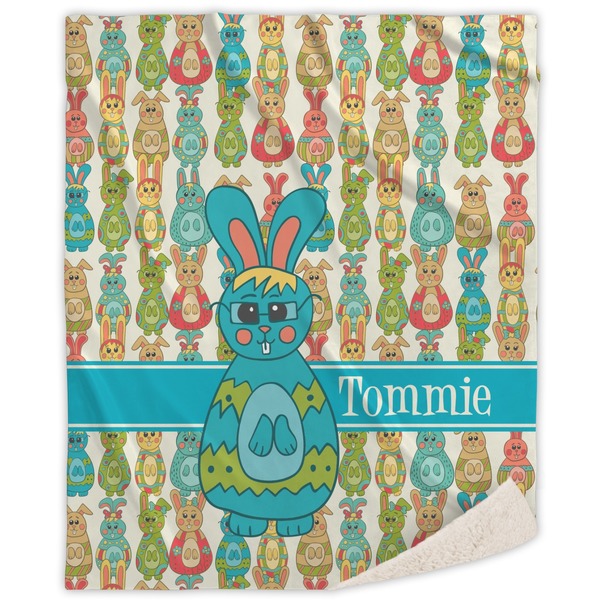 Custom Fun Easter Bunnies Sherpa Throw Blanket - 60"x80" (Personalized)