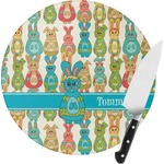 Fun Easter Bunnies Round Glass Cutting Board - Small (Personalized)