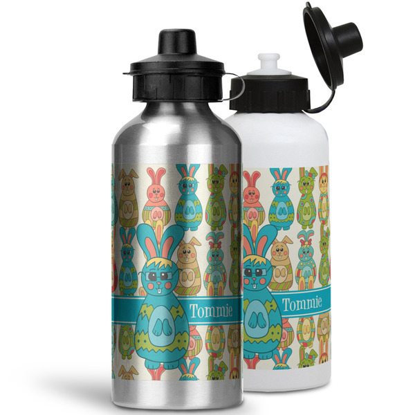 Fun Easter Bunnies Aluminum Water Bottles - MAIN (white &silver)