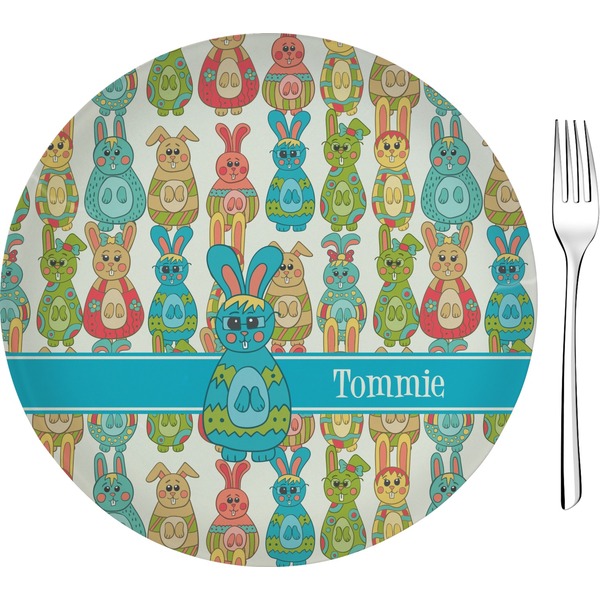 Custom Fun Easter Bunnies Glass Appetizer / Dessert Plate 8" (Personalized)