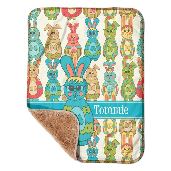 Custom Fun Easter Bunnies Sherpa Baby Blanket - 30" x 40" w/ Name or Text