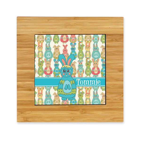 Custom Fun Easter Bunnies Bamboo Trivet with Ceramic Tile Insert (Personalized)