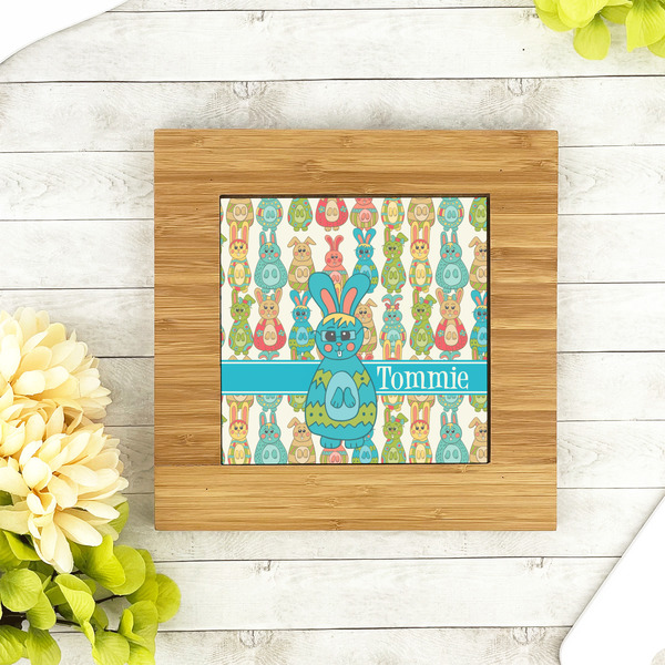 Fun Easter Bunnies Bamboo Trivet with 6" Tile - LIFESTYLE