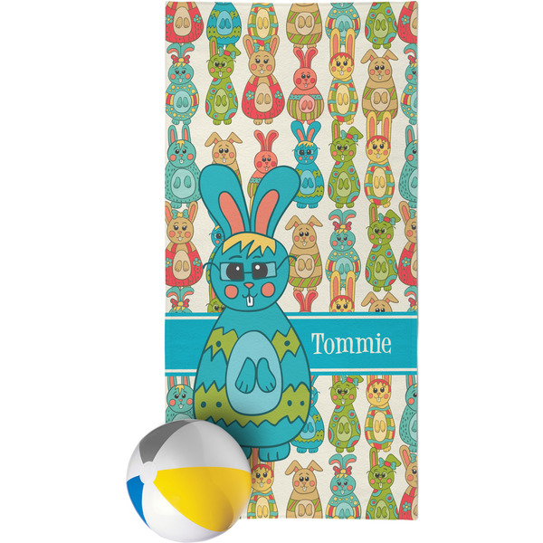 Custom Fun Easter Bunnies Beach Towel (Personalized)