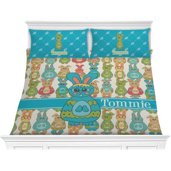 Custom Fun Easter Bunnies Comforter Set - King (Personalized)