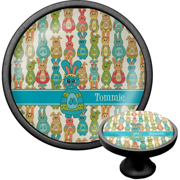 Custom Fun Easter Bunnies Cabinet Knob (Black) (Personalized)