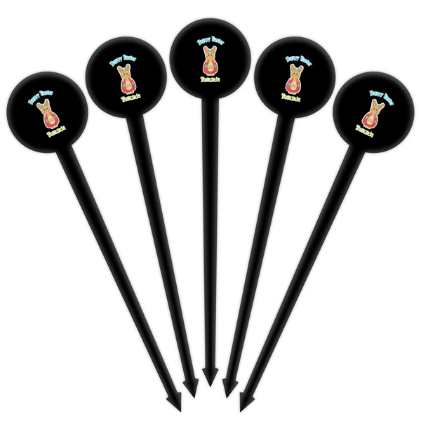 Fun Easter Bunnies Black Plastic 4" Food Pick - Round - Fan View