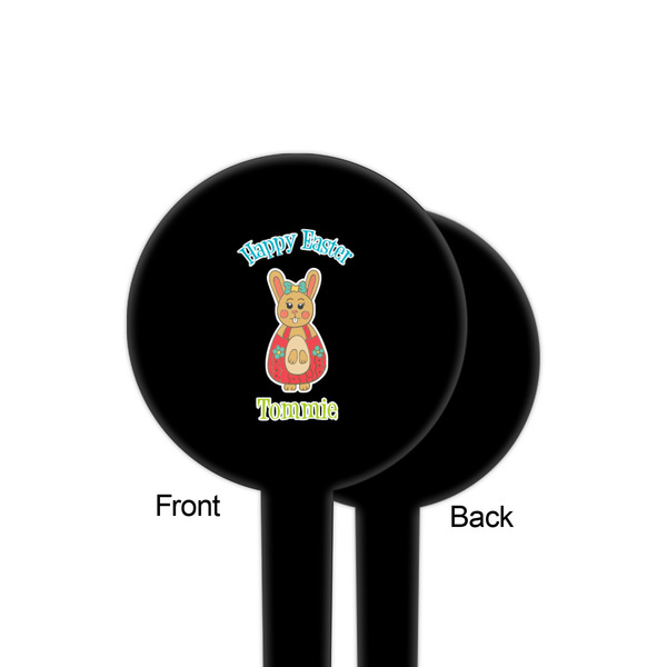 Fun Easter Bunnies Black Plastic 4" Food Pick - Round - Single Sided - Front & Back