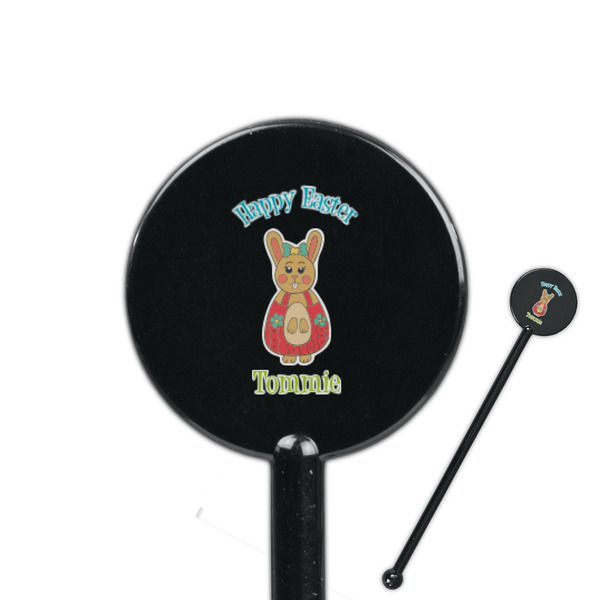 Custom Fun Easter Bunnies 5.5" Round Plastic Stir Sticks - Black - Single Sided (Personalized)