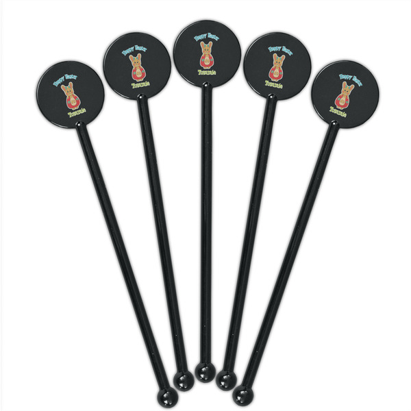 Fun Easter Bunnies Black Plastic 5.5" Stir Stick - Round - Fan View