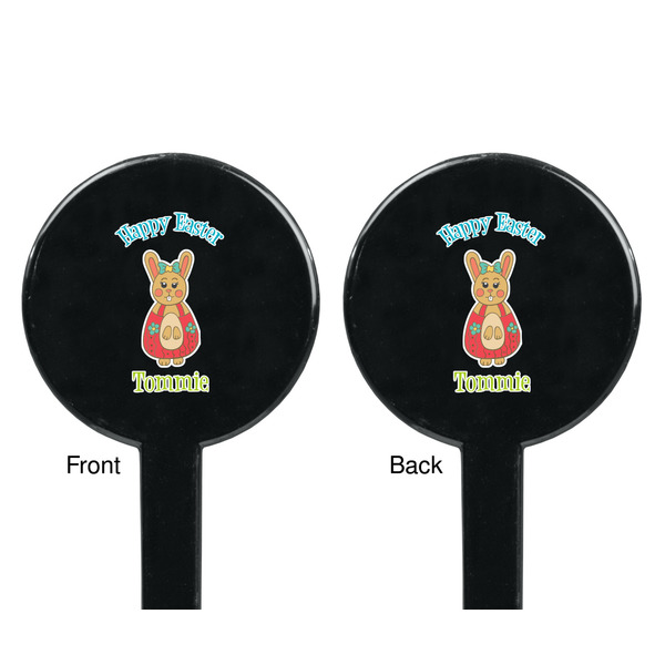 Fun Easter Bunnies Black Plastic 7" Stir Stick - Double Sided - Round - Front & Back