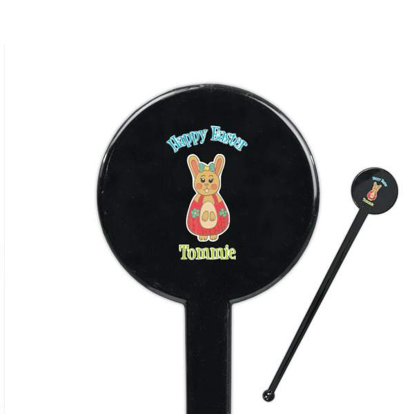Custom Fun Easter Bunnies 7" Round Plastic Stir Sticks - Black - Single Sided (Personalized)