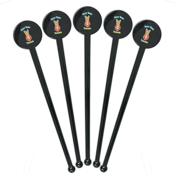 Fun Easter Bunnies Black Plastic 7" Stir Stick - Round - Fan View