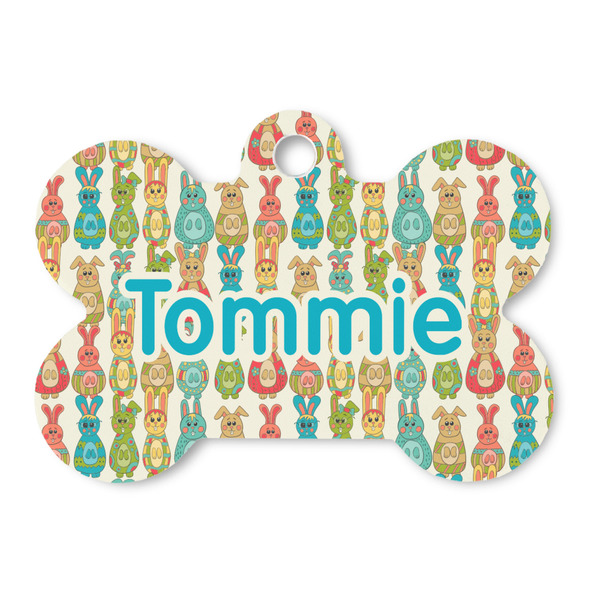 Custom Fun Easter Bunnies Bone Shaped Dog ID Tag (Personalized)