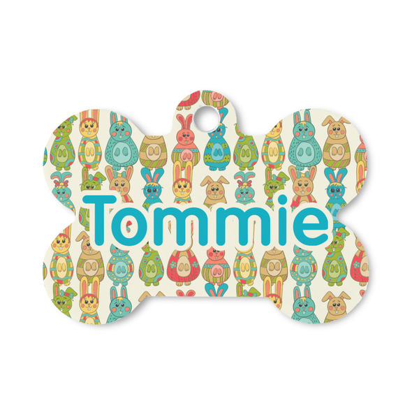 Custom Fun Easter Bunnies Bone Shaped Dog ID Tag - Small (Personalized)