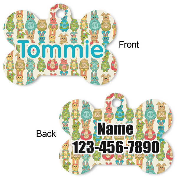 Fun Easter Bunnies Bone Shaped Dog Tag - Front & Back