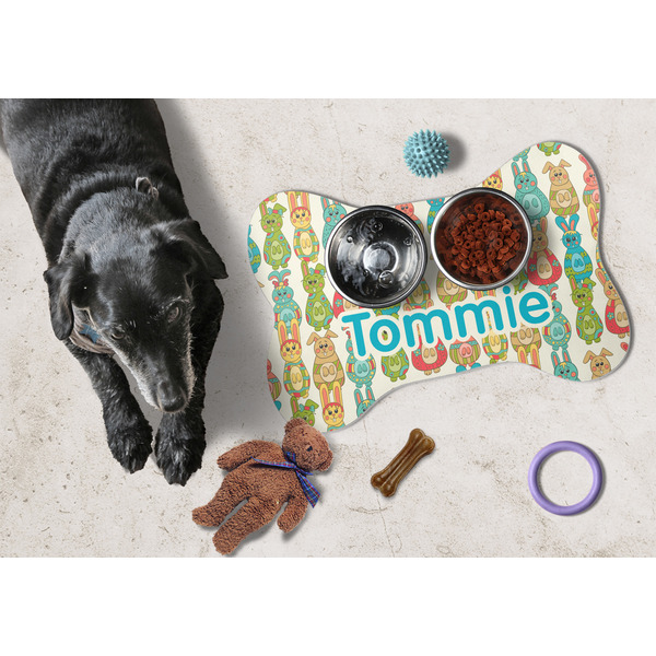 Fun Easter Bunnies Bone Shaped Mat w/ Food & Water