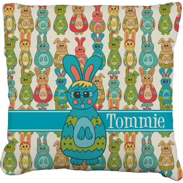 Custom Fun Easter Bunnies Faux-Linen Throw Pillow 16" (Personalized)