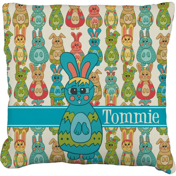Custom Fun Easter Bunnies Faux-Linen Throw Pillow 18" (Personalized)