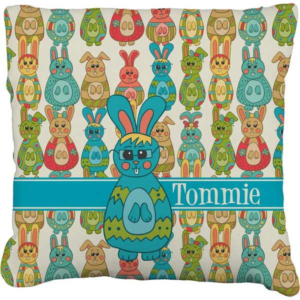 Custom Fun Easter Bunnies Faux-Linen Throw Pillow 20" (Personalized)