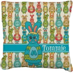 Fun Easter Bunnies Faux-Linen Throw Pillow (Personalized)