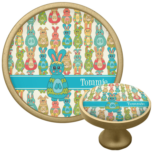 Custom Fun Easter Bunnies Cabinet Knob - Gold (Personalized)