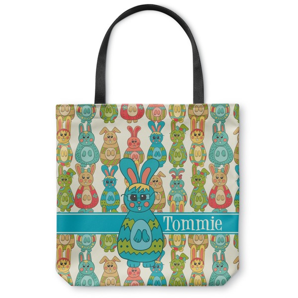 Custom Fun Easter Bunnies Canvas Tote Bag - Large - 18"x18" (Personalized)