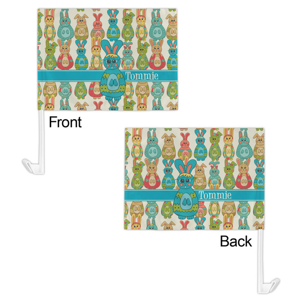 Fun Easter Bunnies Car Flag - 11" x 8" - Front & Back View