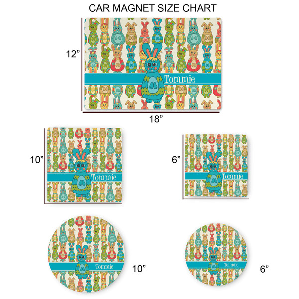 Fun Easter Bunnies Car Magnets - SIZE CHART
