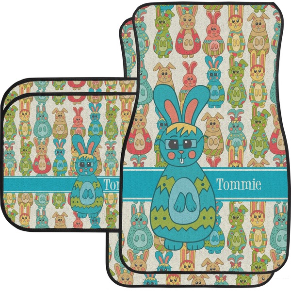 Custom Fun Easter Bunnies Car Floor Mats Set - 2 Front & 2 Back (Personalized)