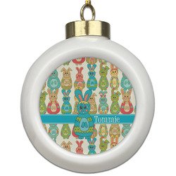 Fun Easter Bunnies Ceramic Ball Ornament (Personalized)