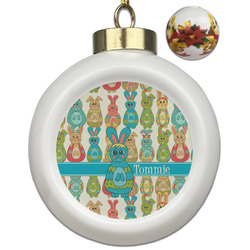 Fun Easter Bunnies Ceramic Ball Ornaments - Poinsettia Garland (Personalized)