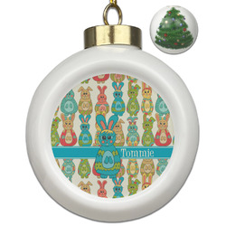 Fun Easter Bunnies Ceramic Ball Ornament - Christmas Tree (Personalized)