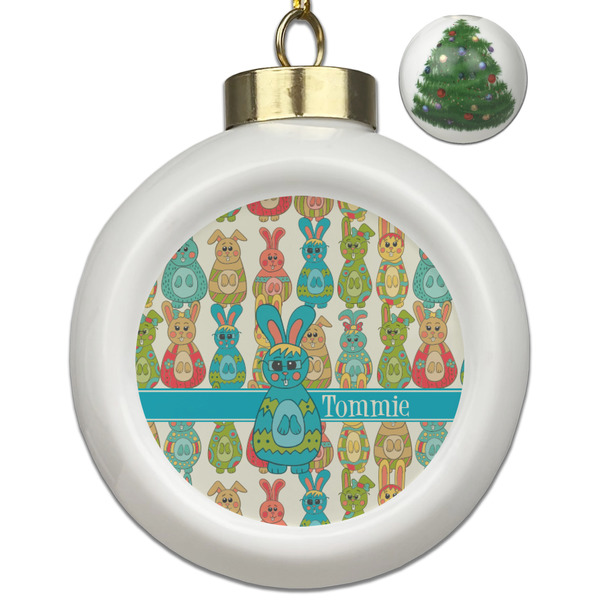 Custom Fun Easter Bunnies Ceramic Ball Ornament - Christmas Tree (Personalized)