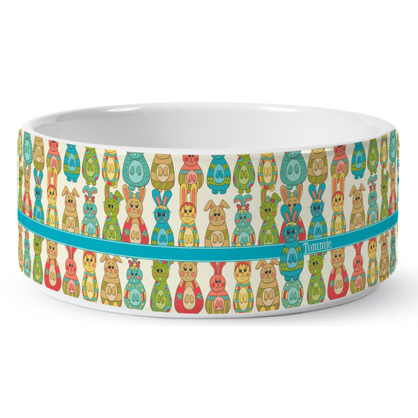 Fun Easter Bunnies Ceramic Dog Bowl - Medium - Front