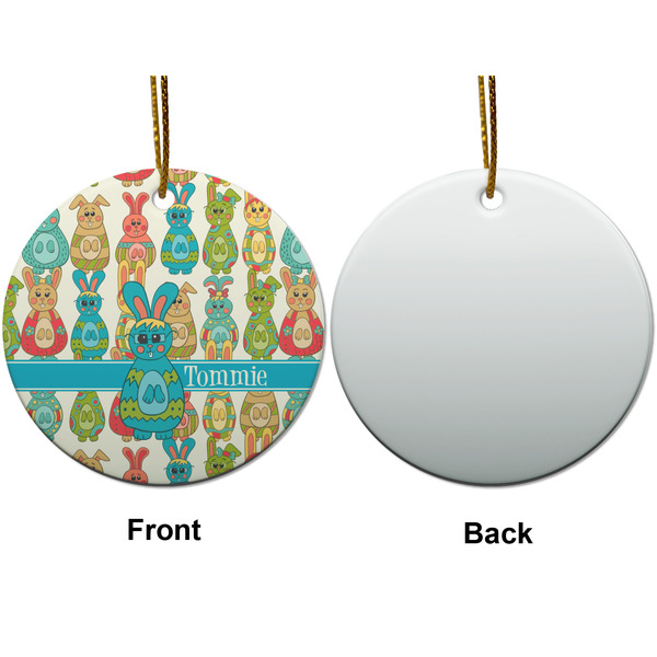 Fun Easter Bunnies Ceramic Flat Ornament - Circle Front & Back (APPROVAL)