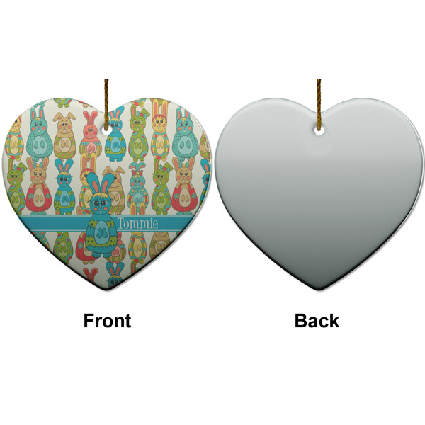 Fun Easter Bunnies Ceramic Flat Ornament - Heart Front & Back (APPROVAL)
