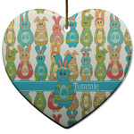 Fun Easter Bunnies Heart Ceramic Ornament w/ Name or Text
