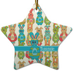 Fun Easter Bunnies Star Ceramic Ornament w/ Name or Text