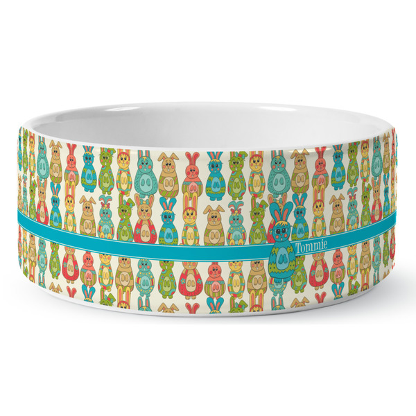 Custom Fun Easter Bunnies Ceramic Dog Bowl - Medium (Personalized)