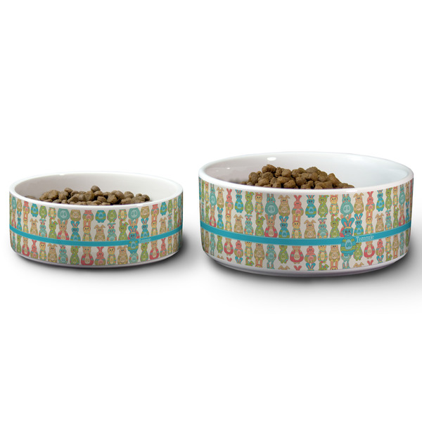 Fun Easter Bunnies Ceramic Dog Bowls - Size Comparison