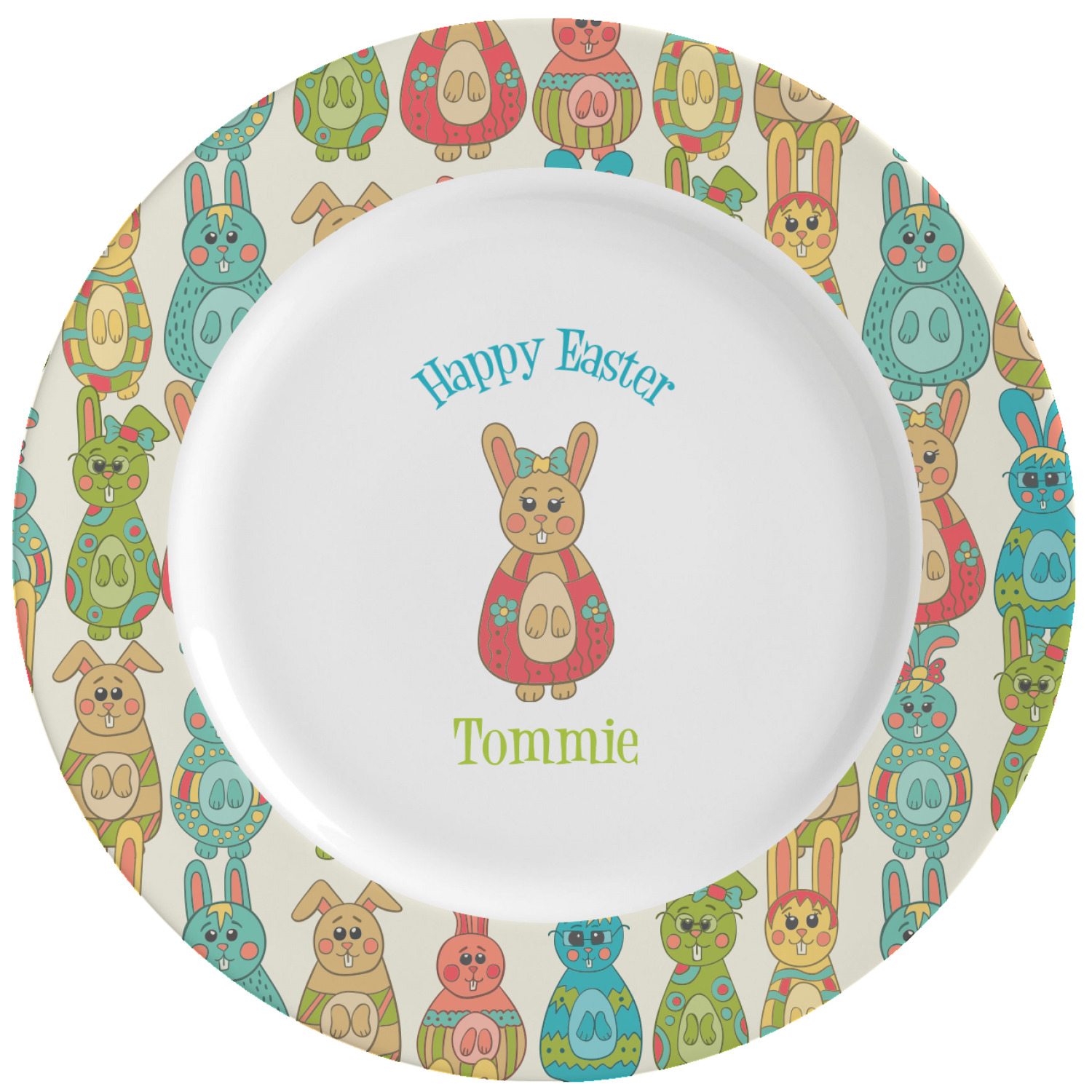 Fun Easter Bunnies Ceramic Dinner Plates (Set of 4) (Personalized