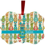 Fun Easter Bunnies Metal Frame Ornament - Double Sided w/ Name or Text