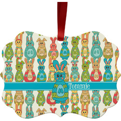 Fun Easter Bunnies Metal Frame Ornament - Double Sided w/ Name or Text