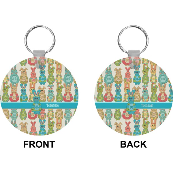 Fun Easter Bunnies Circle Keychain (Front + Back)