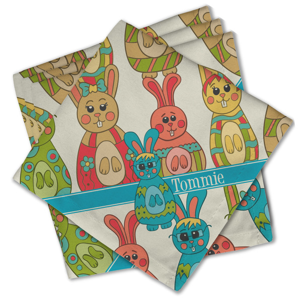 Custom Fun Easter Bunnies Cloth Cocktail Napkins - Set of 4 w/ Name or Text